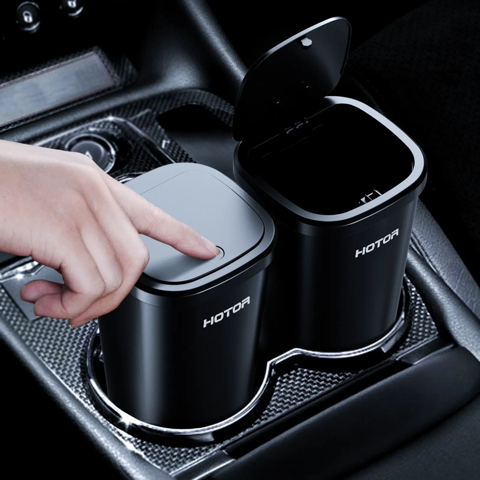 Car Trash Cup 2 Pack with 30 Trash Bags, Portable Car Trash Can for Car, Office & Home, Black