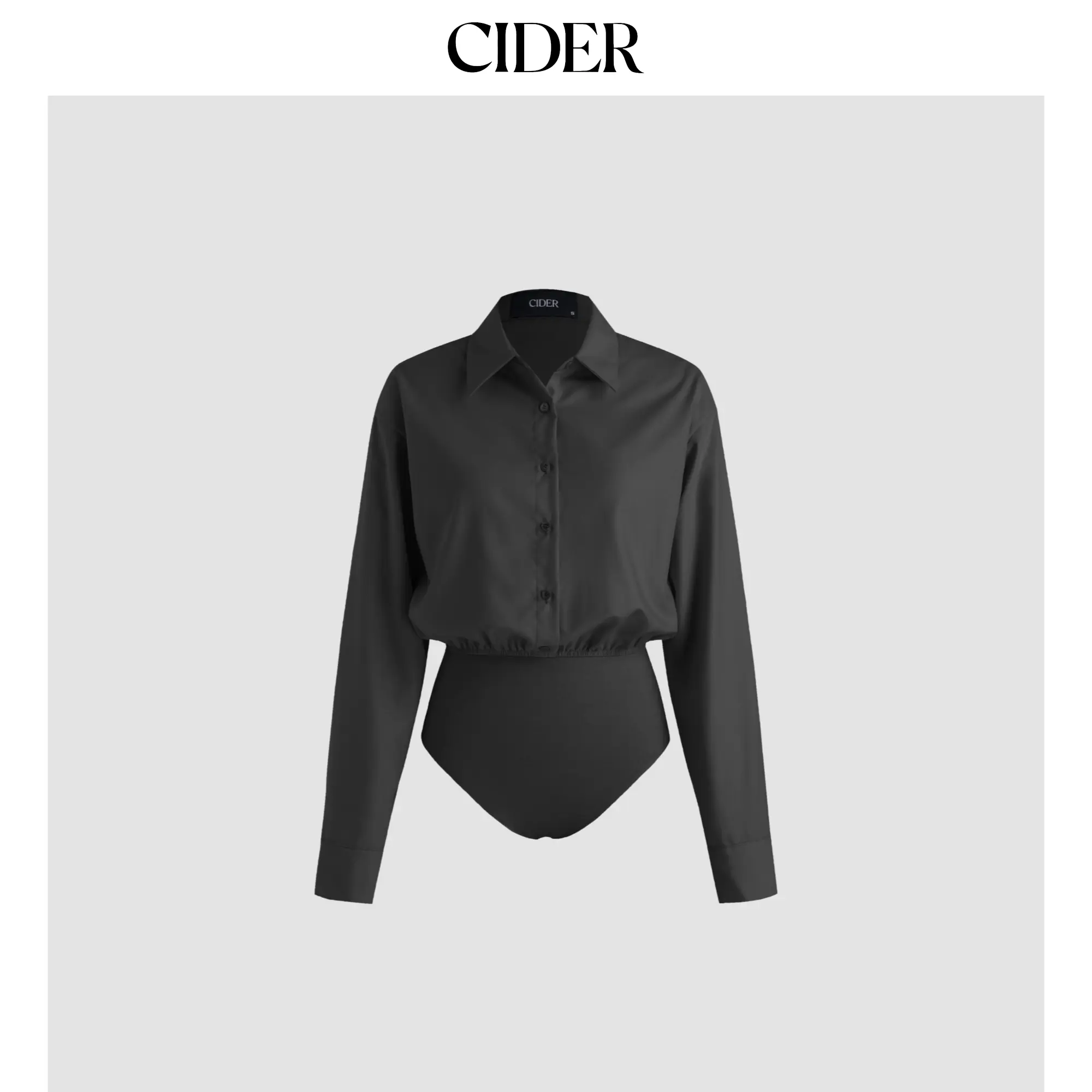 Cider [8 colors, size 0-26] Collar Solid Button Long Sleeve Blouse Bodysuit