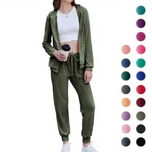 Women's Casual Velour Tracksuit Set Full Zipper Hoodie & Workout Pants Velvet Sweatsuit Jogging Suits XS-XXL