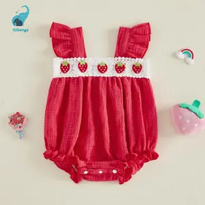 Baby Girls Romper, Fly Sleeve Strawberry Infant Bodysuit Summer Clothes for Casual Daily