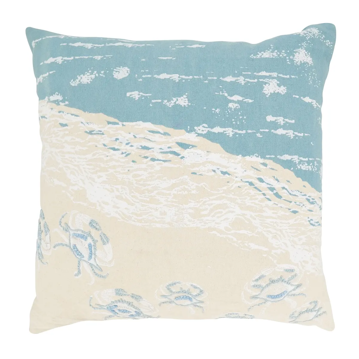Saro Lifestyle 6548.BL20SP Cotton Poly-Filled Throw Pillow - 20 in., Blue Coastal Vibe Home Décor Pillow with Fabric Print, Beach Crab Graphic & Crab Illustration Graphic, Beach Crab Graphic Standard Pillows, Crab Illustration Graphic Standard Pillows