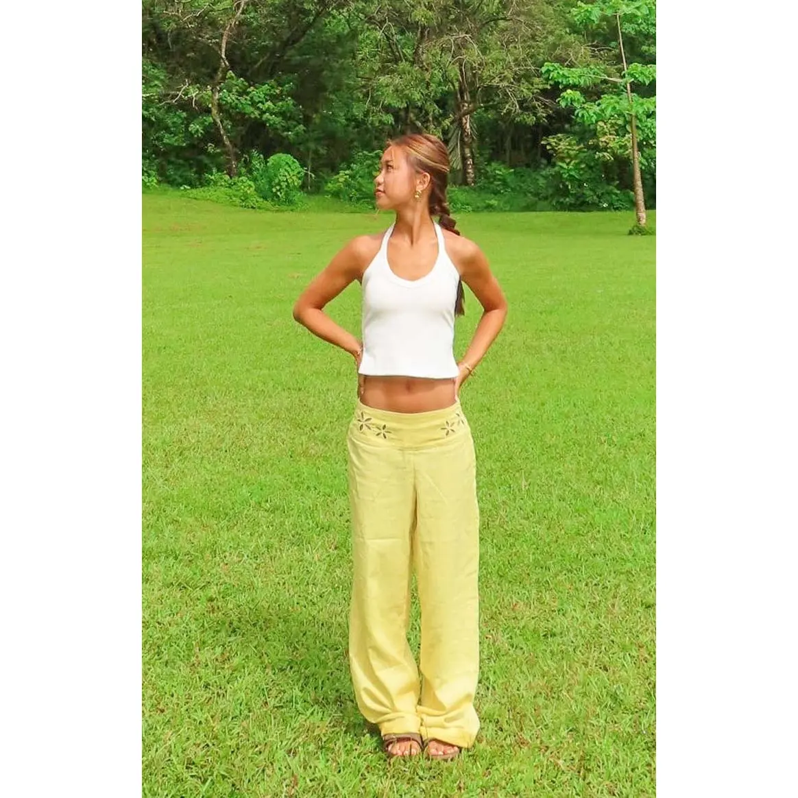Alamara Yellow Floral Detail Wide Leg Pants