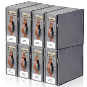 TAYTUU 4/8 Pack Bed Sheet Organizers and Storage, Foldable Bedding Storage with Carry Handle, Duvet Covers and Pillow(Queen or King Size), Sheet Storage for Closet with Transparent Window,Clothing Container,Sofa cover Boxes