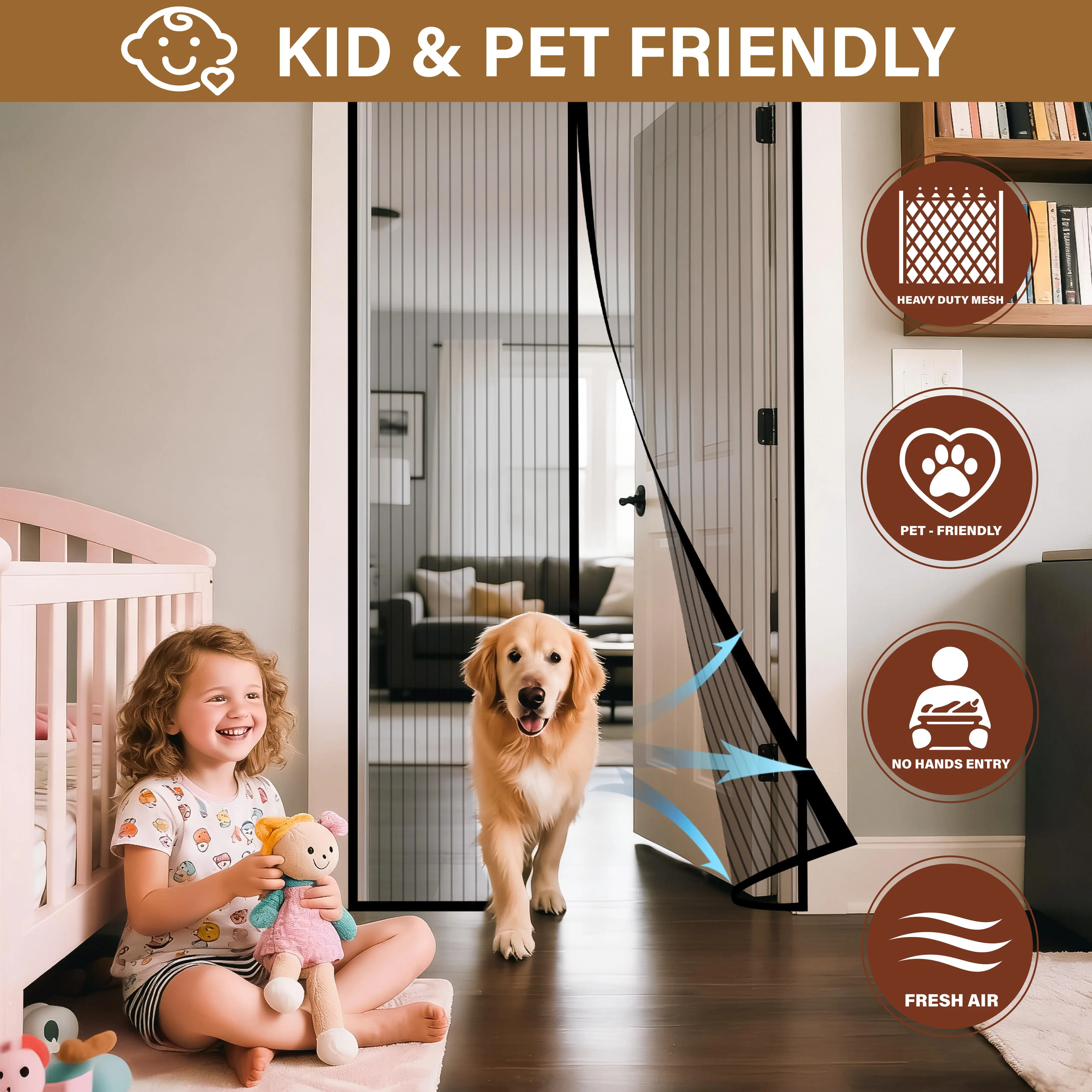 Magnetic Closure Screen Door, Tool-Free Installation, Self-Sealing Mesh Curtain, Mosquito-Blocking for Front & Patio Doors, Magnetic Closure Door