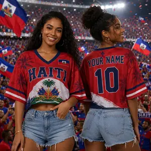 Custom Haiti Soccer Crop Top Jersey, Personalized Haiti Soccer Jersey Crop Tee, Support Football Team, Custom Haiti Jersey Shirt