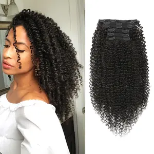 curly clip ins  Hair Extensions, HUA 6 PCS 100% Pure Protein Silk Curly Hair Extensions Clip Ins for Black Women Kinky Hair Soft Natural Durable Light Long Lifespan