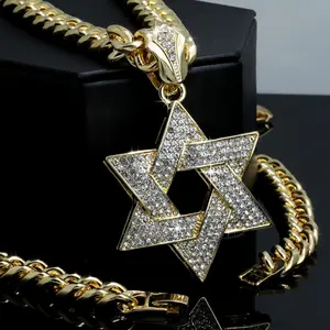 MaxBling81 Men's Large CZ Gold-Plated Star of David Bling Necklace - 10mm Chain Link, 18"-30" Length Options (18",20",24",30") for Daily Hip Hop Wear