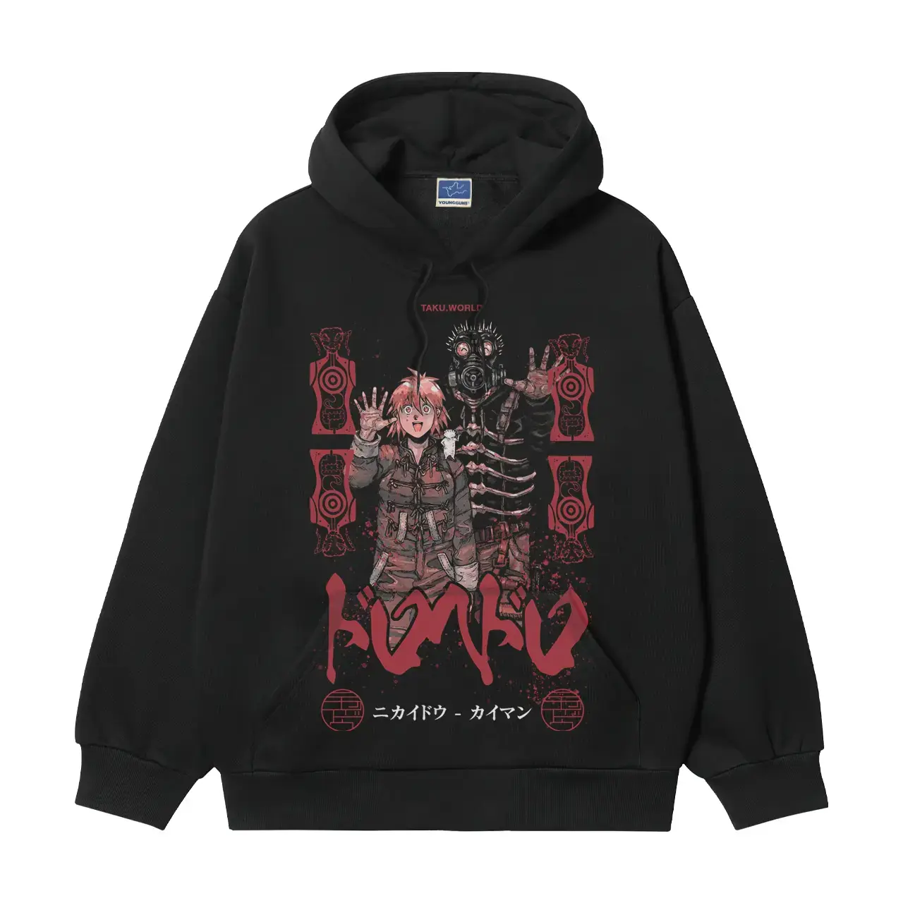 Dorohedoro "Group Photo" Print Mens Heavyweight Vintage Cotton Blend Hoodie, Casual Cozy Longsleeves Sweatshirt, Round Neck Pullover, Biker Black Halloween Oversize Tops