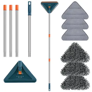 Telescopic Wall Mop Set - Adjustable-Length Long Handle Cleaner with 360° Spinning Head, 6 Replacement Pads for Walls, Floors, Baseboard Home Cleaning Tasks
