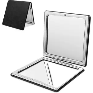 1X/2X Compact Mirror with PU Leather, Magnifying Folding Pocket Makeup Mirror for Purses and Travel