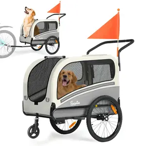 Sepnine Dog Bike Trailer, Supports up to 88 lbs, 2-in-1 Pet Stroller Cart Bicycle Carrier, Easy Folding Frame with Quick Release Wheels, Universal Bicycle Coupler, Non-Slip Floor, Internal Leash, Dog Accessories & Pet Furniture