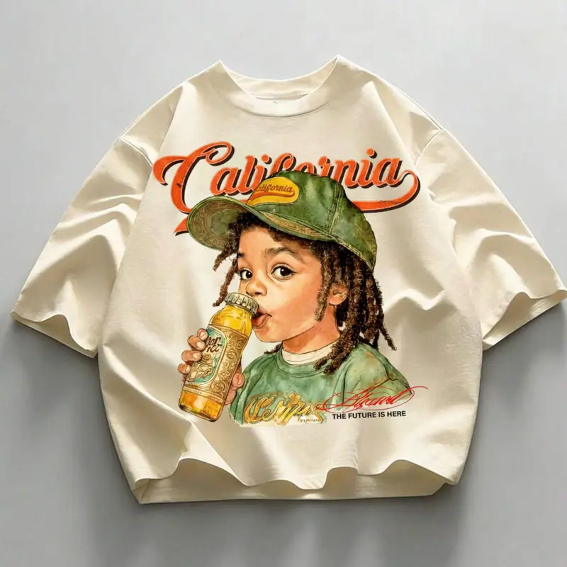 Retro 90s Vintage Hip Hop California Graphic T-Shirt Streetwear Graphic Print Oversized Loose Baggy Casual Streetwear Tee For Men Oversized Crewneck Tee, Short Sleeve, All-Season, Top, Men's Streetwear Menswear