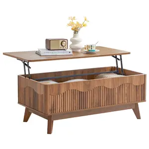 Giratree Lift Top Coffee Table with Hidden Storage Compartment, Fluted Wave Panel Rectangular Center Table for Living Room