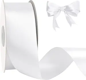 White Ribbon 1-1/2 inch, 50 Yards Fabric Satin Ribbon, Double Faced Wide Silk Ribbons for  Wrapping Flower Bouquet DIY Craft Hair Bow Wedding Party Graduation Father's Day Decorations