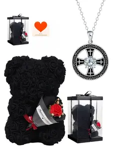 Cross Star Core · Black & Silver Overture Original niche retro cross gem necklace.Comes with a preserved rose & teddy bear jewelry gift box.Perfect mysterious gift for birthdays, Valentine’s Day, Mother’s Day and Christmas.