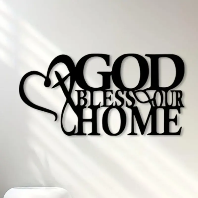 1 piece retro style "God Bless Our Home" rust proof iron mural with floral design, Stylish Religious Decoration, Spiritual Decor, perfect for prayer & living rooms, ideal religious gift for Christmas & seasonal decor