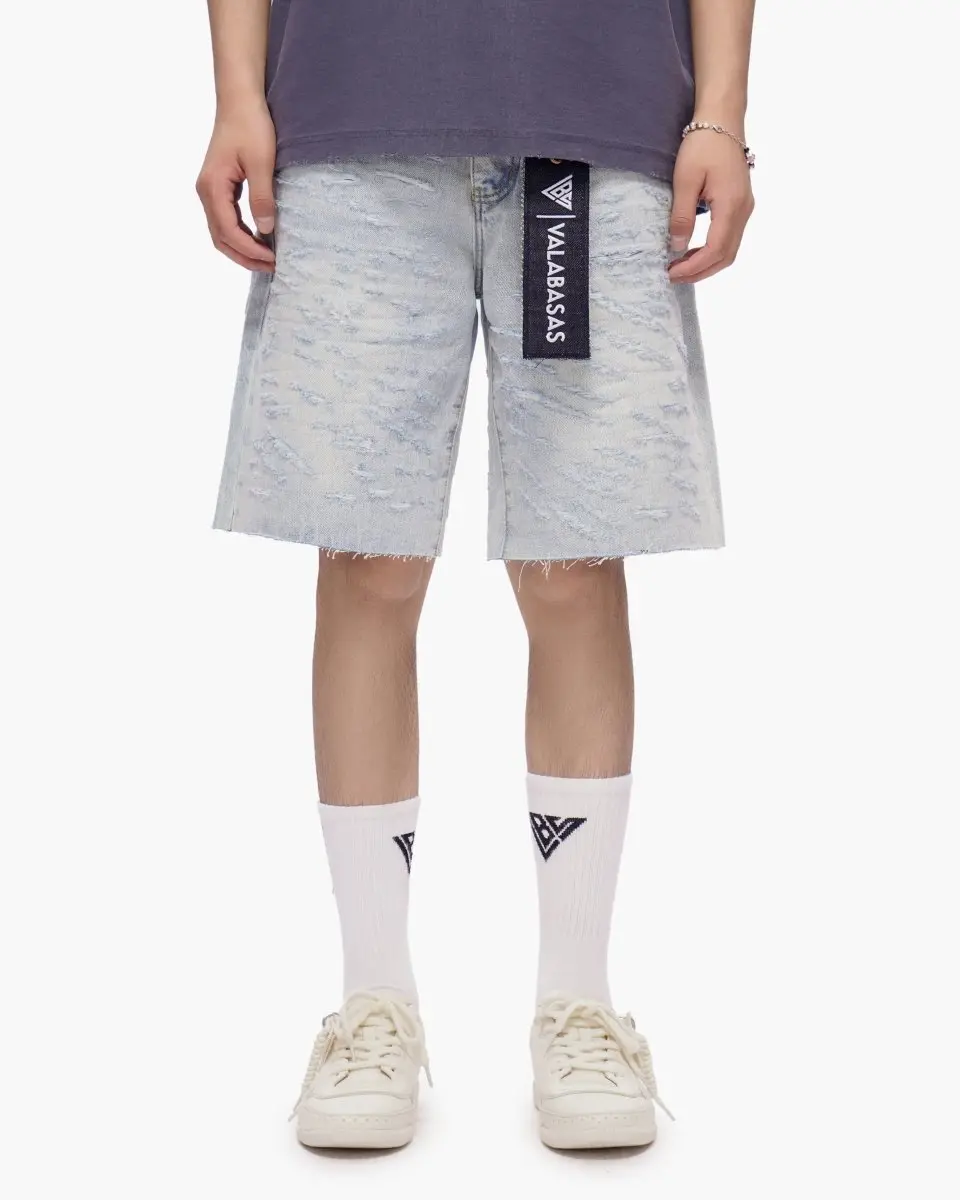 Men's Relaxed Fit Denim Shorts, Loose-Fitting Casual Streetwear with a Light Wash and Distressed Frayed Cutoff Hem, Menswear, Tee‑Hoodie Match