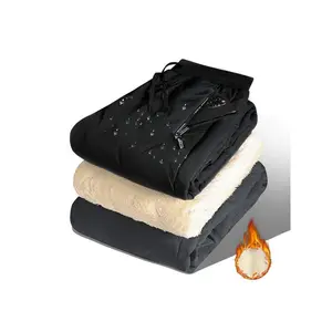 Men's Solid Color Zipper Pocket?Thermal Lined Pants, Regular Fit Casual Comfy Waterproof Drawstring Waist Warm Trousers for Fall & Winter, Men's Bottoms for Daily Wear