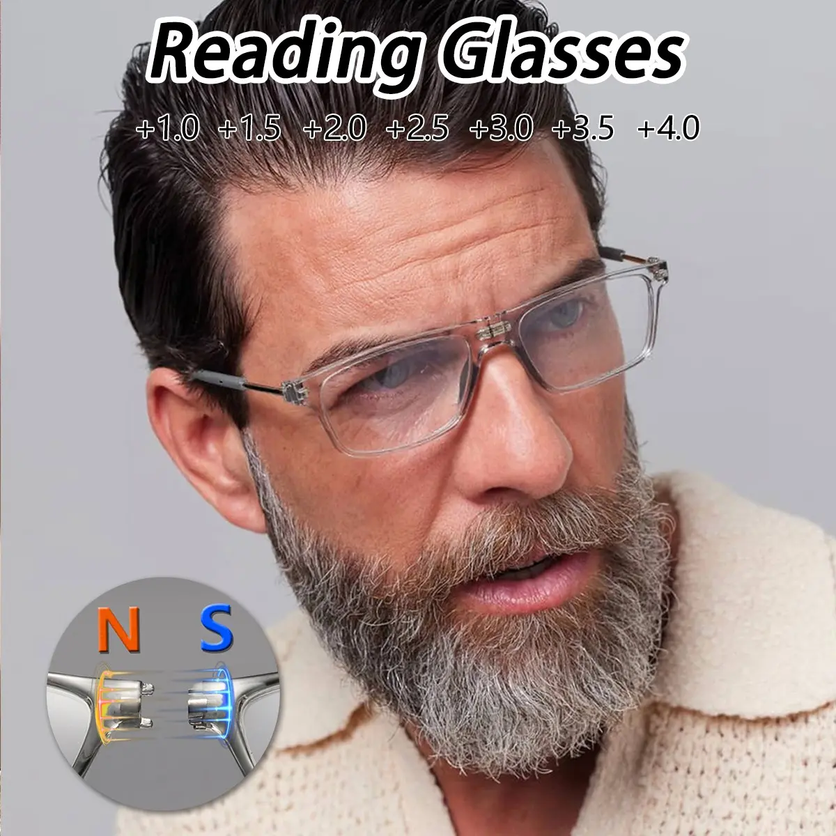 Men's Plastic Square Magnetic Over-The-Neck Reading Glasses, Casual Trendy Vintage Fashion, Simple Style Old Readers Eyewear, Reading Eyeglasses, Trending Eyeglasses