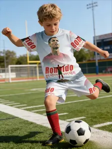 Kids 2 Piece Outfits Boys Summer Short Sleeve T Shirt + Shorts Set Cristiano Ronaldo Portugal 7 Realistic Print Tibetan Element Football Fan Kids Clothing Casual Sport Wear for School Daily Football Match & Fan Gathering