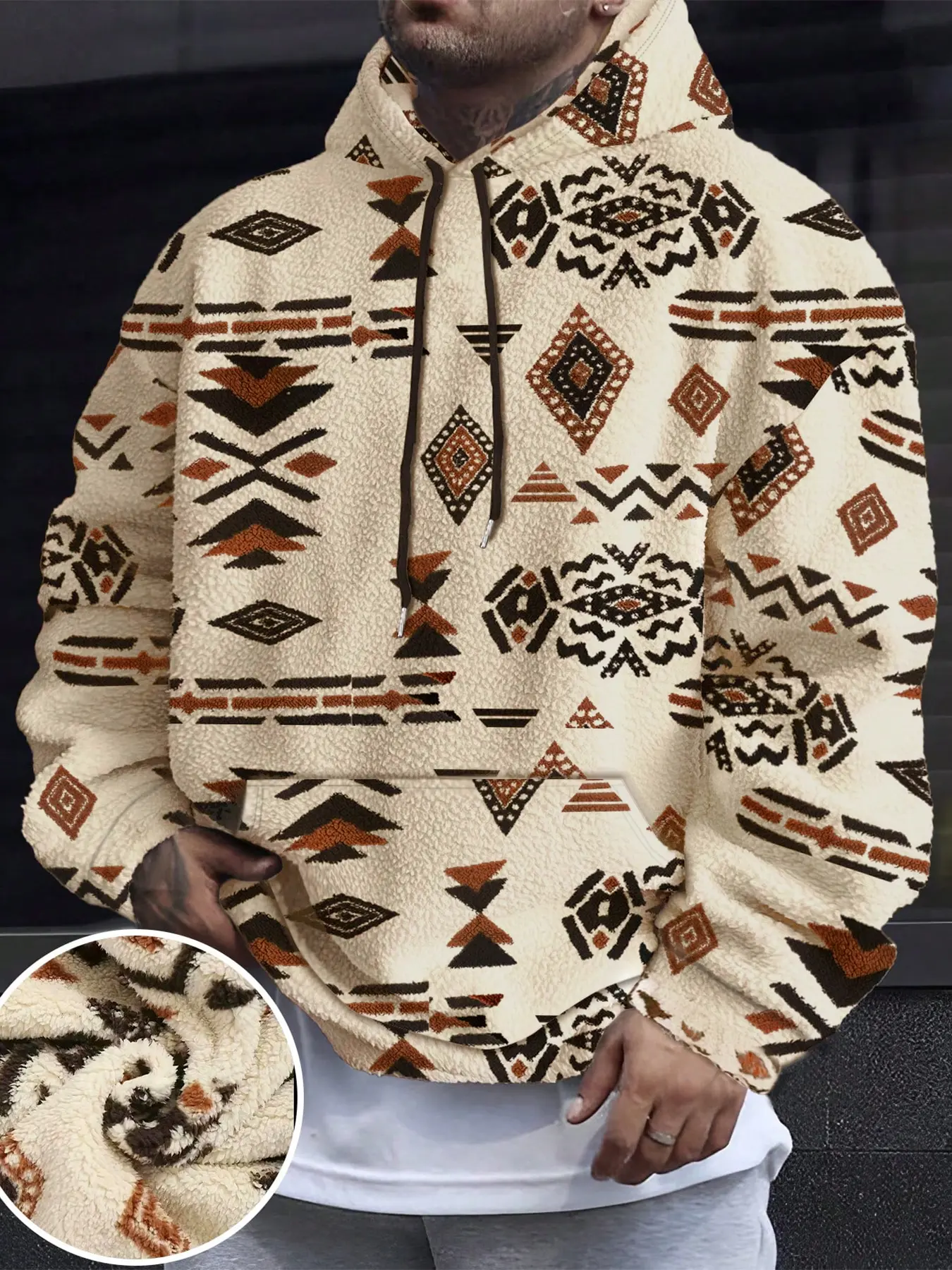 Men's Camo Print Hooded Sweatshirt, Casual Fitted Lamb Wool Pullover, Unique Graphic Design, Comfortable & Stylish, Hoodie Sweatshirt