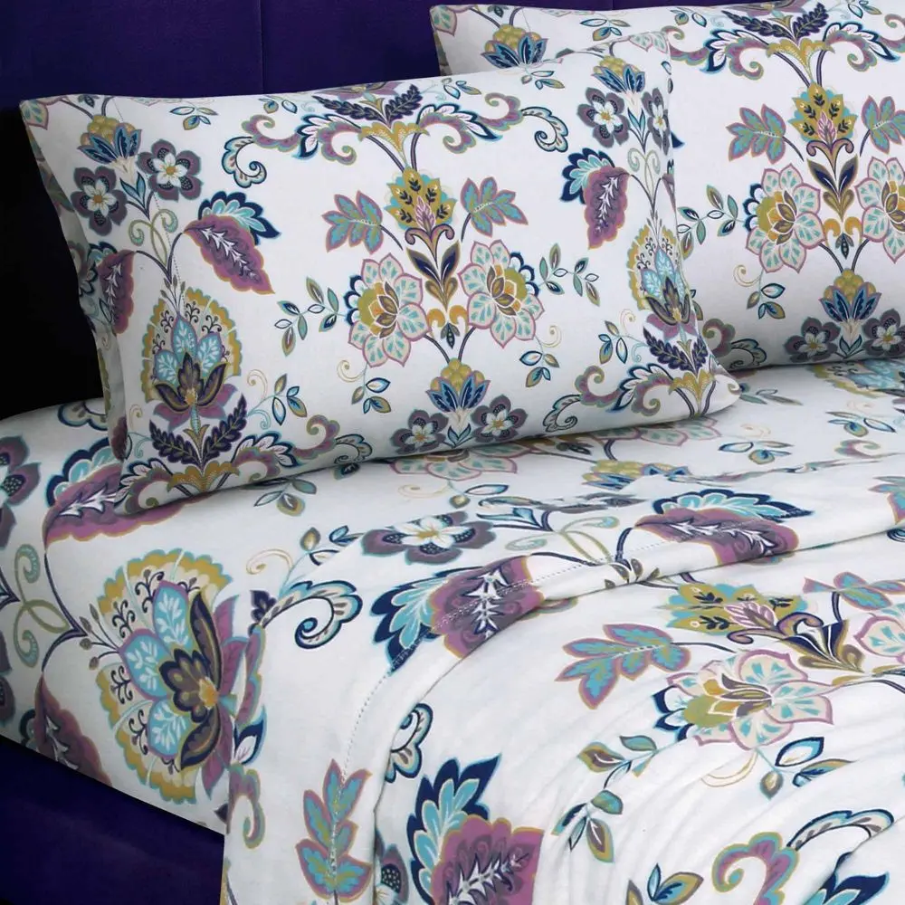 King Printed Pattern Extra Deep Pocket 200 GSM Flannel Sheet Set Abstract Paisley - Tribeca Living