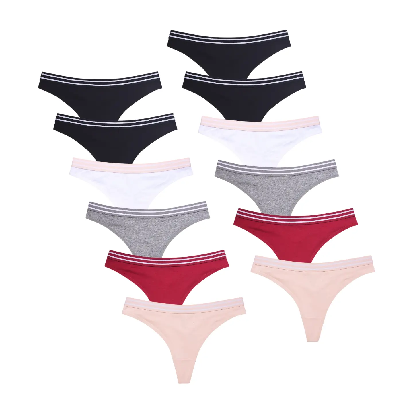 12 Pack Women’s Cotton G-string Thong Panty Bikini Briefs with Striped Elastic Waistband Tag-Free Underpants Tagless Solid Underwear S-XL Womenswear