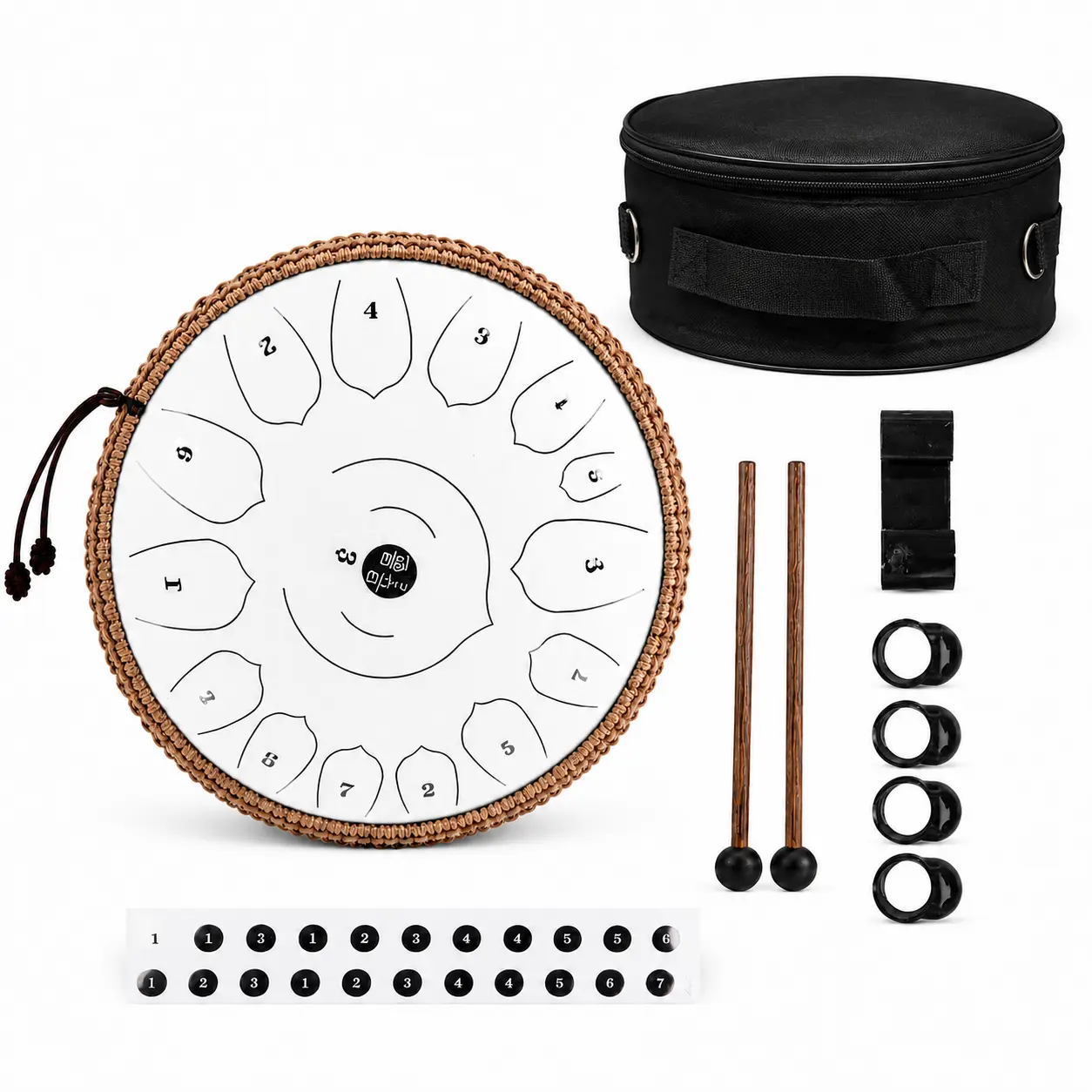 13-Inch C Key 15-Notes Lotus Design Steel Tongue Drum, Percussion Musical Instruments with Numbered Pad, Carry Bag and 2 Mallets, Ideal for Meditation, Gift for Music Lovers