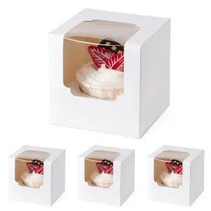 50 Pack Individual Cupcake Containers, Cupcake Boxes with Window, Food Grade Cupcake Holders with Inserts, Stackable Deep Cupcake Carrier Bakeware Disposable