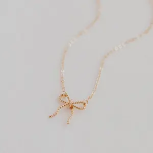 Hello Adorn Clara Necklace - Minimalist Tied Bow Statement Necklace - Women's Fashion Accessory Jewelry