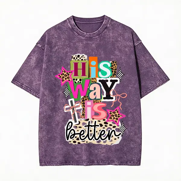 Unisex 100% Cotton Oversized Vintage Acid Washed Preppy Checkered Short Sleeve Tee - Soft, Breathable, Loose, Plus-Size, Cutout, Ribbon Detail, Leopard Cross Print Christian Church Wear, All Seasons Sports Top