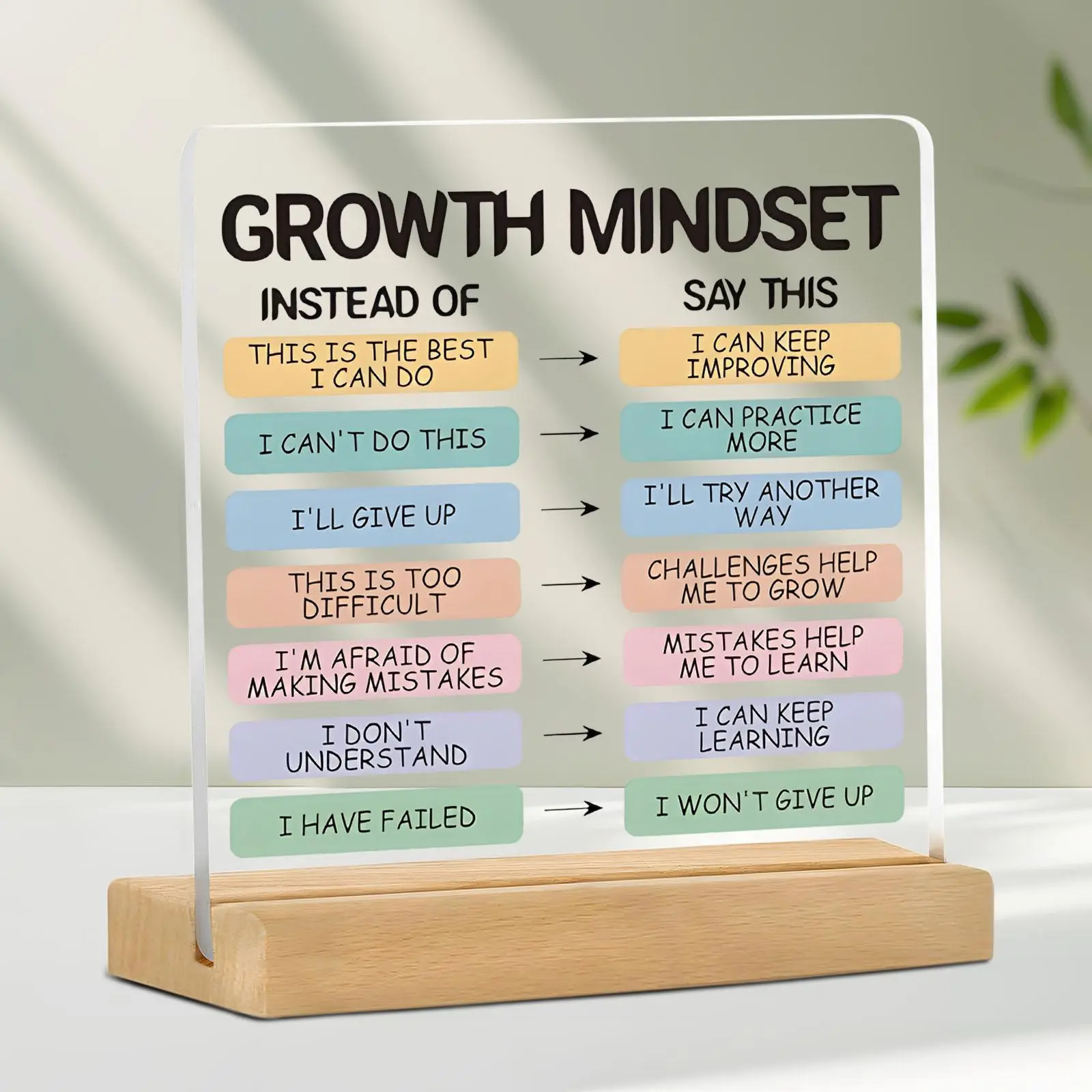 Growth Mindset Sign, Wooden Office Desktop Ornament, Office Desktop Decoration, Desk Organizer for Home Office, Inspirational Office Gift