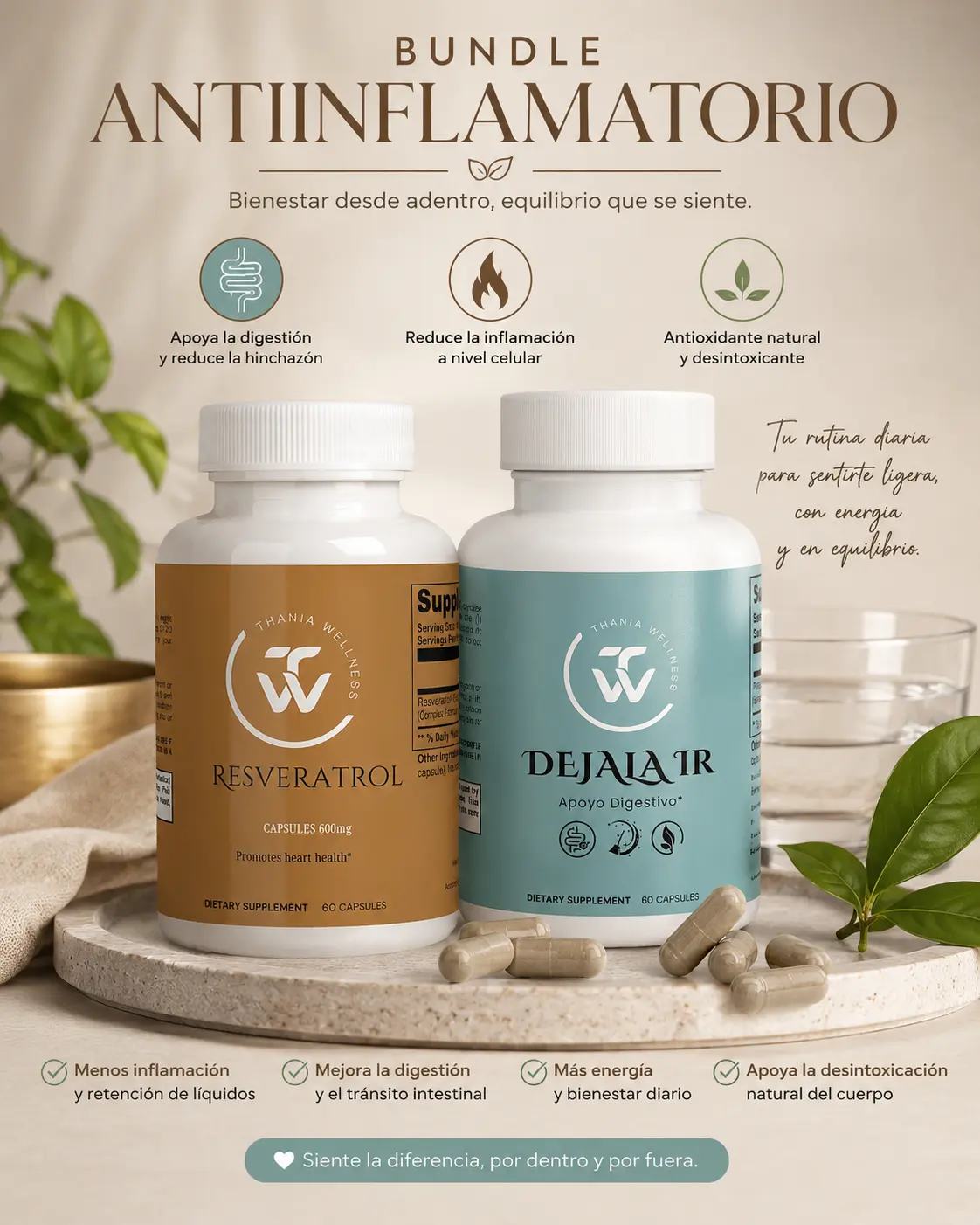 Thania.Wellness Anti-Inflammatory Supplement Stack, Acai Berry Infused with Anti-Oxidants for Body Health & Digestive Health Support, Naturally Derived