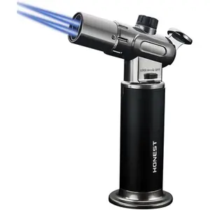 (Gas Not Included) Windproof Lighter Torch,Refillable Cooking Torch with Safety Lock and Adjustable Single/Dual Flame for Creme, BBQ and Baking
