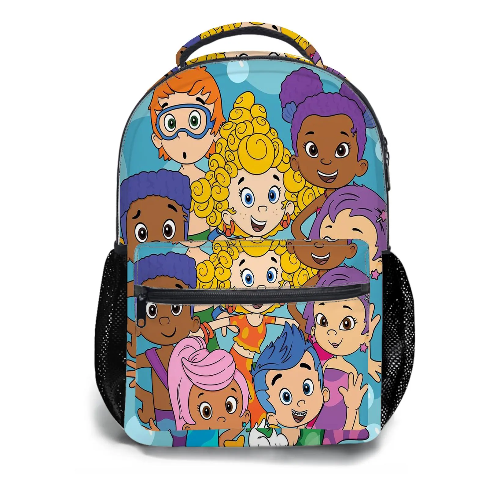 Bubble Guppies Y2K Aesthetic School Backpack for Girls, Cute Cartoon Girl Printed Student Bookbag with Mesh Side Pockets, Large Capacity Casual Daypack and Travel Bag for Kids a-4