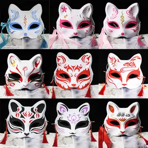 Anime Foxes Mask Japanese Cosplay Rave Hand-Painted Cartoon Demon Slayer Half Face Cat Masks Masquerade Festival Party Props