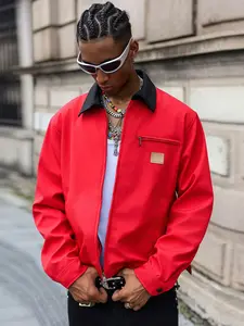 Collar Workwear Jacket, Sporty Street Fashion Coach Casual Style, High Street Short Coat, Trendy Urban Outerwear for Men, Streetwear, Menswear