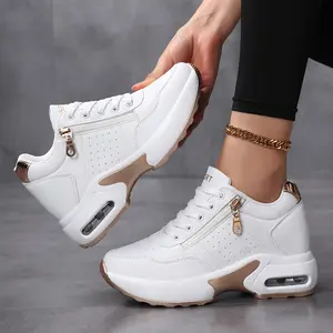 Sosenfer Women's White Low-Top Athletic Sneakers - 2026 JH.1012 Shoes for Women with Zipper, Non-Slip, Waterproof, Wear-Resistant, Comfortable, Breathable, Thick-Soled Height-Increasing Platform for Daily Street Fashion, Women's Sneakers