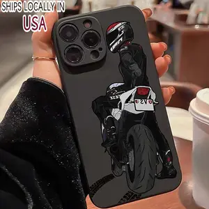 Motorcycle Rider Pattern Phone Case, Decorative Phone Protector Cover, Phone Accessories Compatible with iPhone 11 12 13 14 15 16 Series
