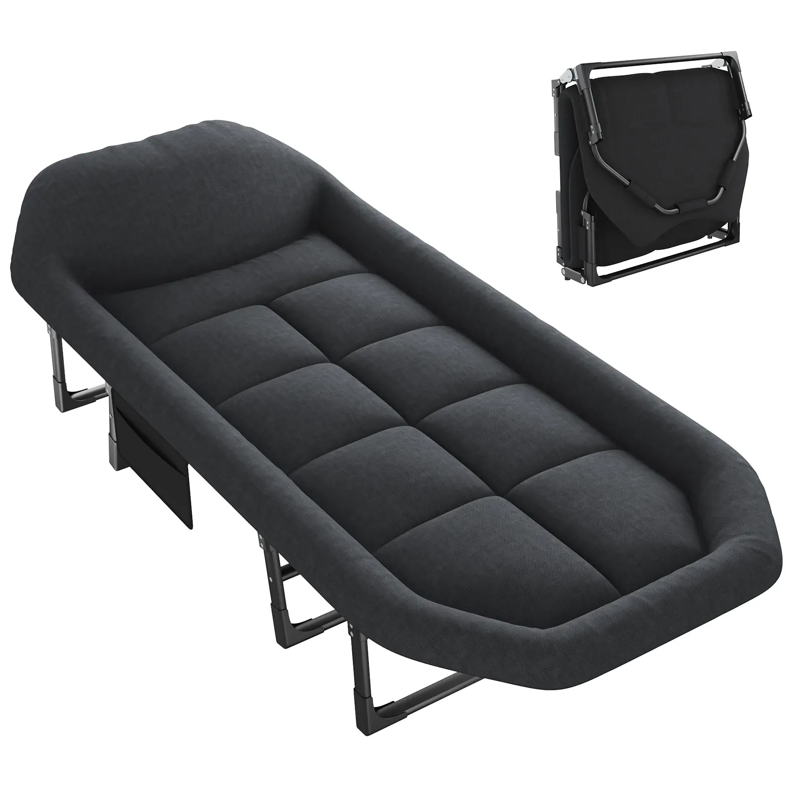 Adjustable Reclining Folding Bed with Pillow, Portable Cot for Camping Beach Office Nap Rest