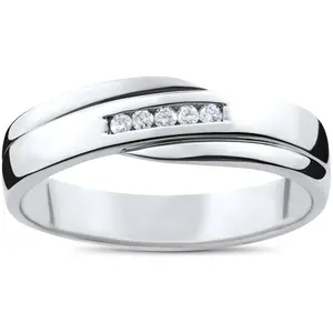 Mens Cut Diamond Wedding Ring 1/6cttw 10K White Gold High Polished Channel Set