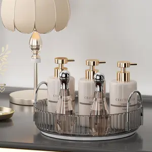 Rotating Makeup Organizer for, Spinning Cosmetics for Countertop, Skincare Holder Rack for Facial Cream, Perfume, Lotion, Lipstick (1 Tier, Smoky Grey)