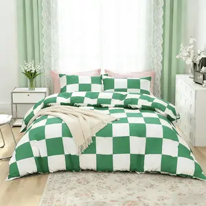New Summer Green & White Color Block Geometric Digital Print Bedding Set, 1 Duvet Cover (No Insert) + 2 Pillowcases (No Insert), Soft Fabric, Easy-to-Remove Zipper, Fresh Bedroom Decor, Ideal Gift Choice