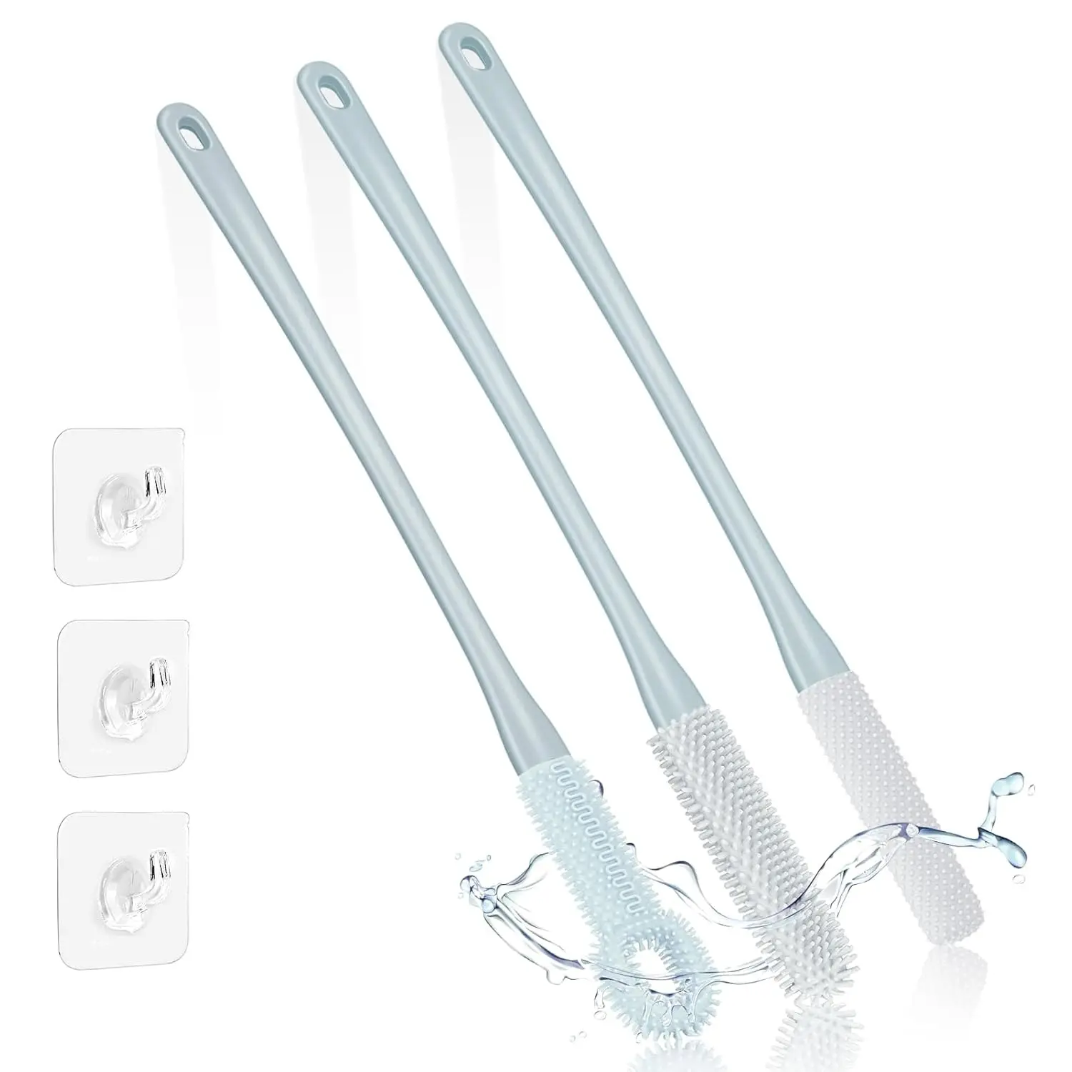 3-piece foot cleaning brush set, silicone shower foot cleaning brush, 15.7-inch handle, soft and gentle cleaning, suitable for foot care of the elderly, men and women