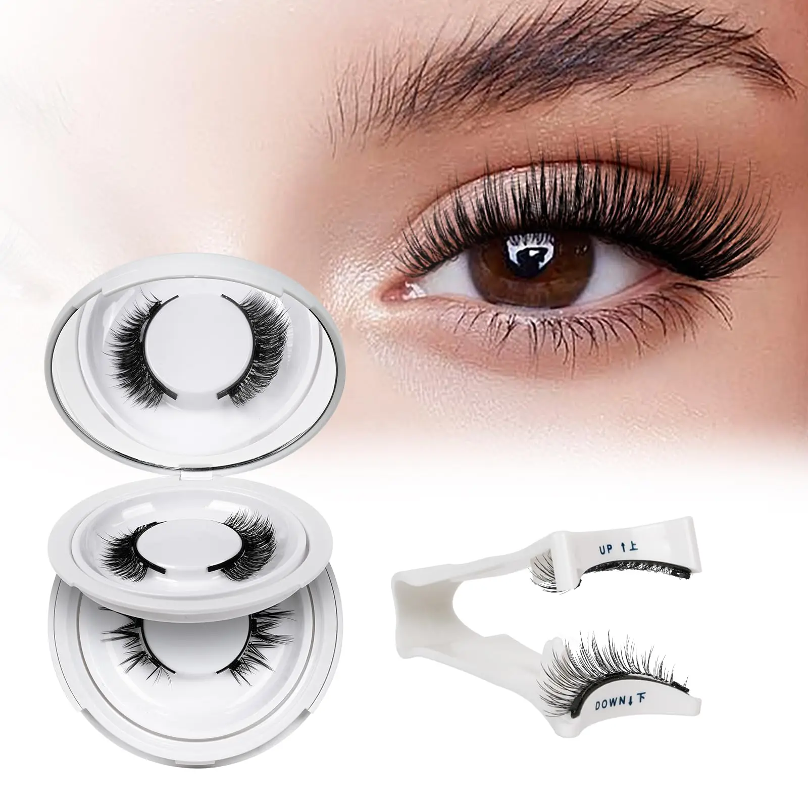 Magnetic Lashes Kit (A10) - 2-Pair Reusable Cluster Lashes with Applicator, No Glue Needed, Cat Eye Natural Look, Easy to Wear & Remove, Ideal for Makeup, False Eyelashes & Adhesives, Premade Fans, 15Mm, Reusable Set, Eyelash Clusters, Magnetic Eyelashes