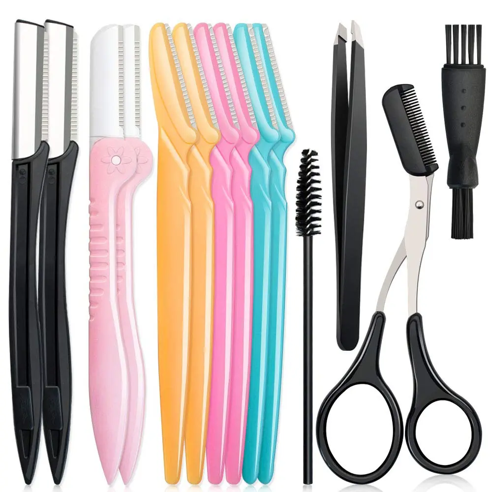 14 in 1 Eyebrow Razor Kit, Professional Dermaplane Face Razor for Women, Eyebrow Trimmer for Hair Remover, Face Shavers for Women with Tweezers, Scissors/Clipper, Spoolie Brush Dual-Purpose Eyebrow and Face Razor Multipurpose Eyebrow Razor Set