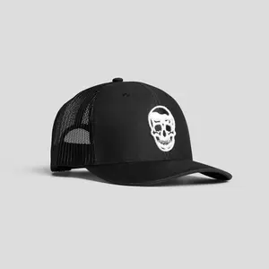 Gymreapers Trucker Hat - Black/White, Adjustable, Cotton, Embroidered Skull