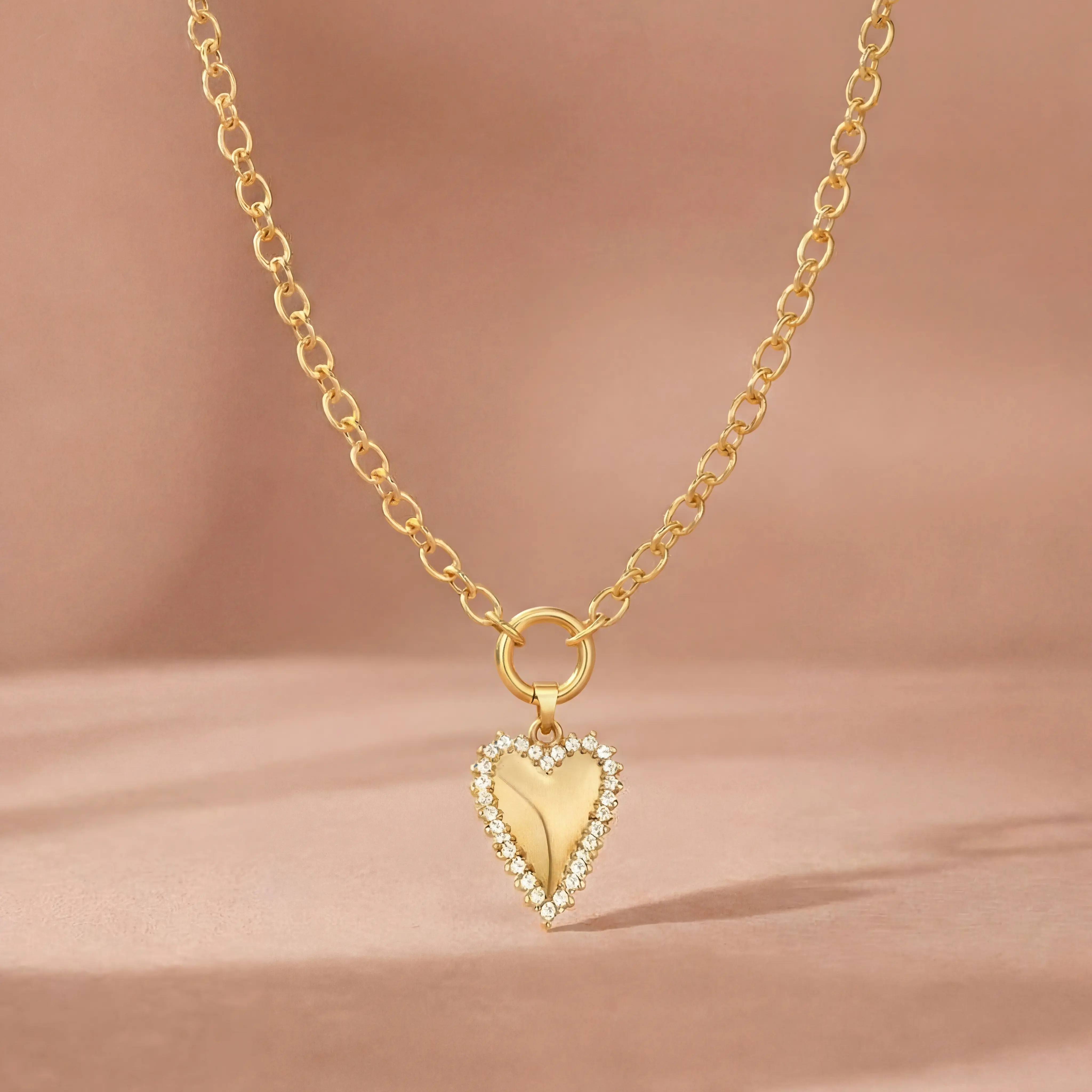 KissYan Heart Necklace For Women, 14K Gold Plated CZ Chunky Puffy Heart Charm Choker, Trendy Oval Link Valentines Gifts For Girlfriend,summerwins