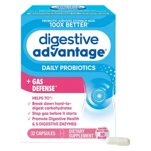 Digestive Advantage Fast Acting Enzymes + Daily Probiotic Prevent Gas & Break Down Food Particles 32 Count Capsules
