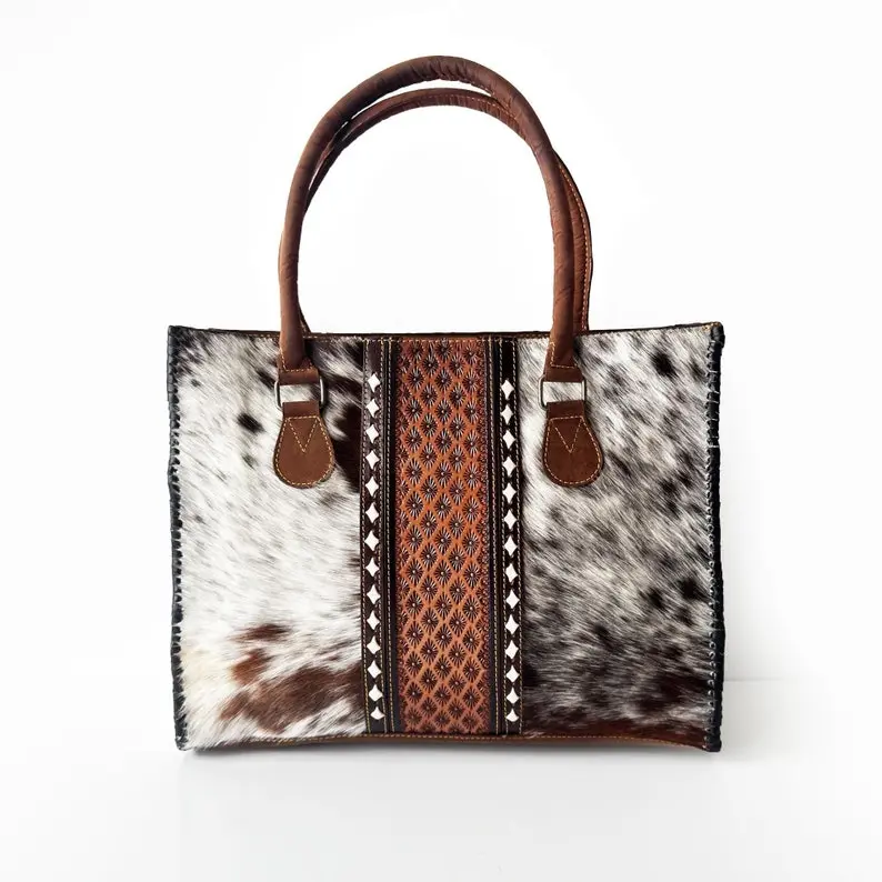 Artisan Cowhide Leather Tote Bag: Handcrafted Shoulder Bag